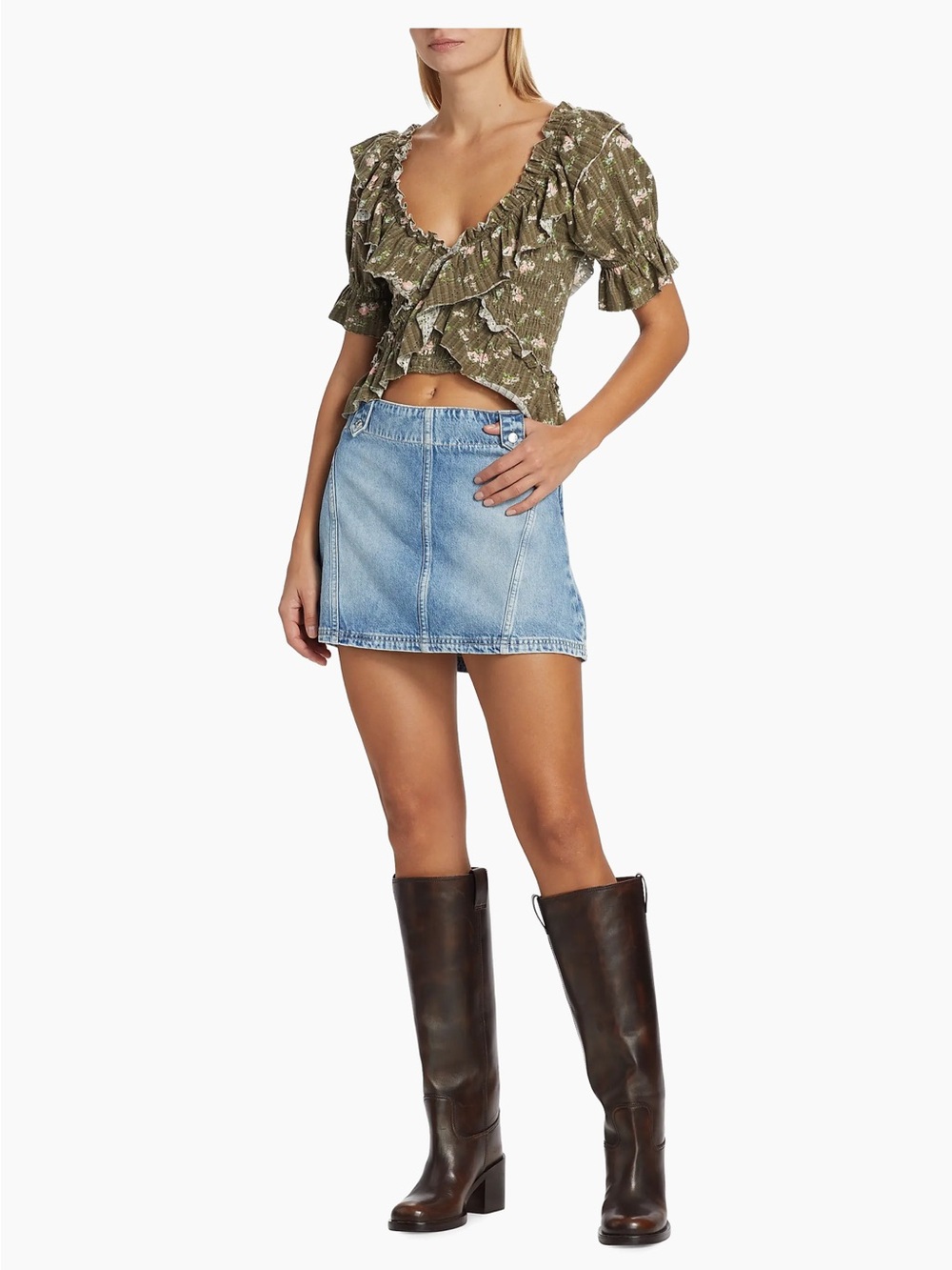 Free people We the free Runaway Denim Mid-Rise Miniskirt size28 medium blue wash - Picture 8 of 8